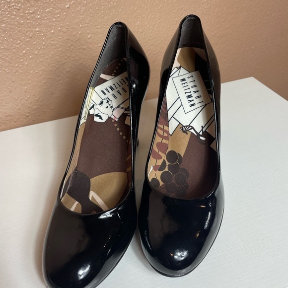 Stuart Weitzman Heels | Patent Leather Black Round Toe Pumps - Picture 5 of 14